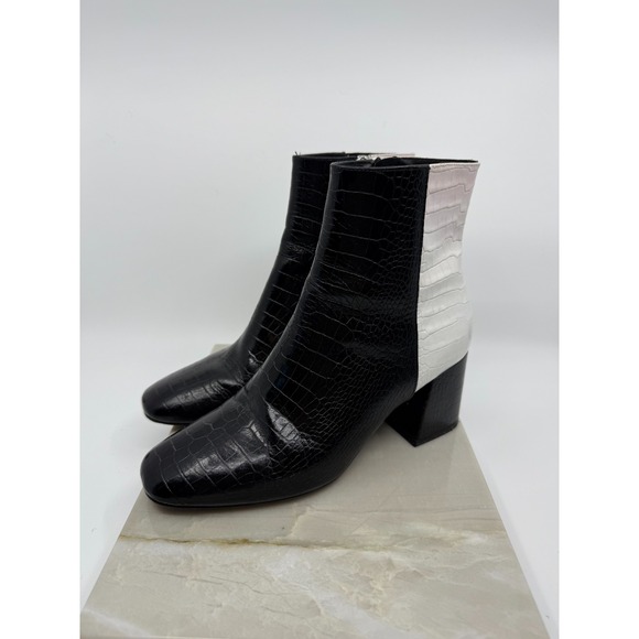 Freda Salvador Women's Black White "Charm" Croc Leather Boot Size 7.5 Groovy - Picture 1 of 11